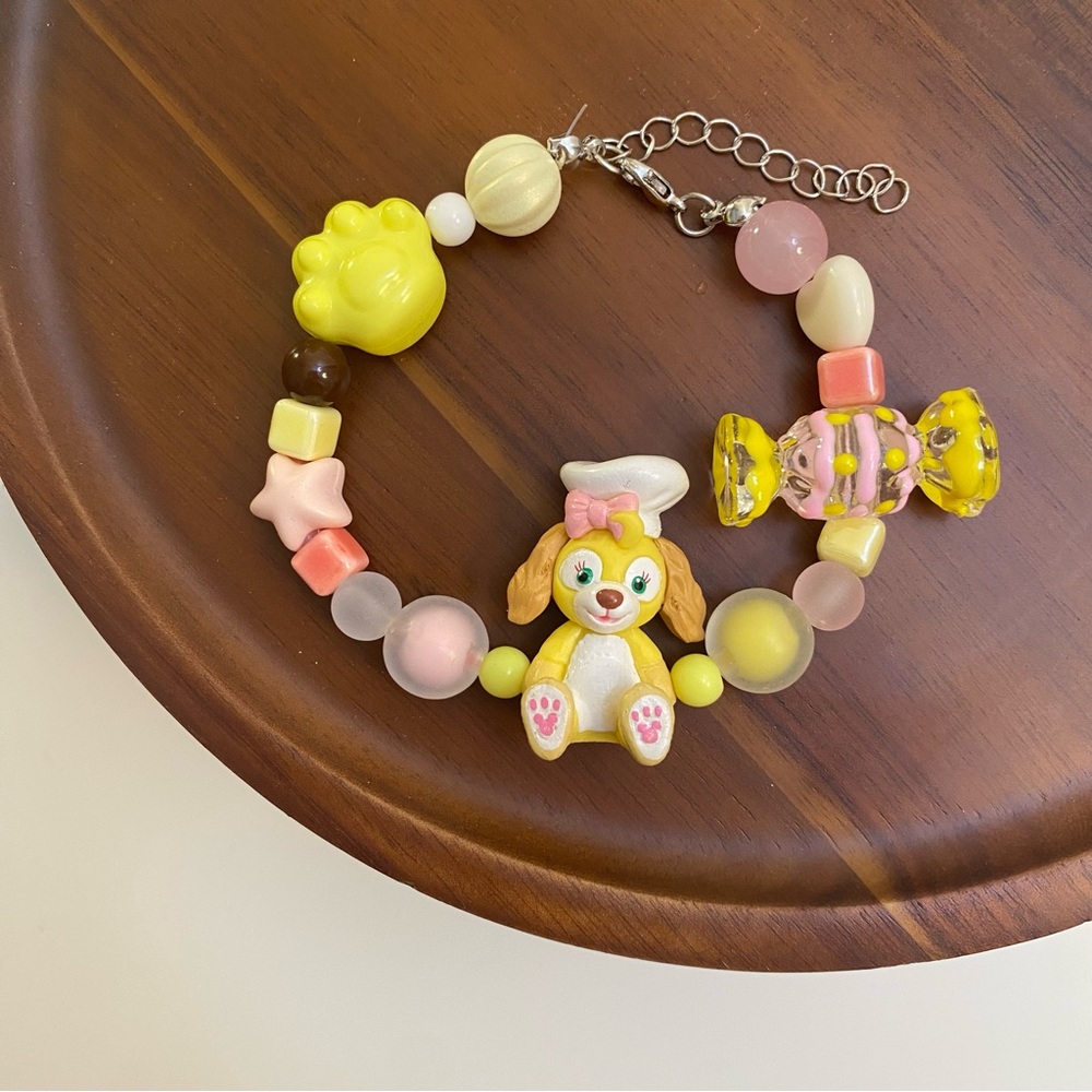 4/$15 Cute Dog Pug Yellow Candy Beads Bracelet